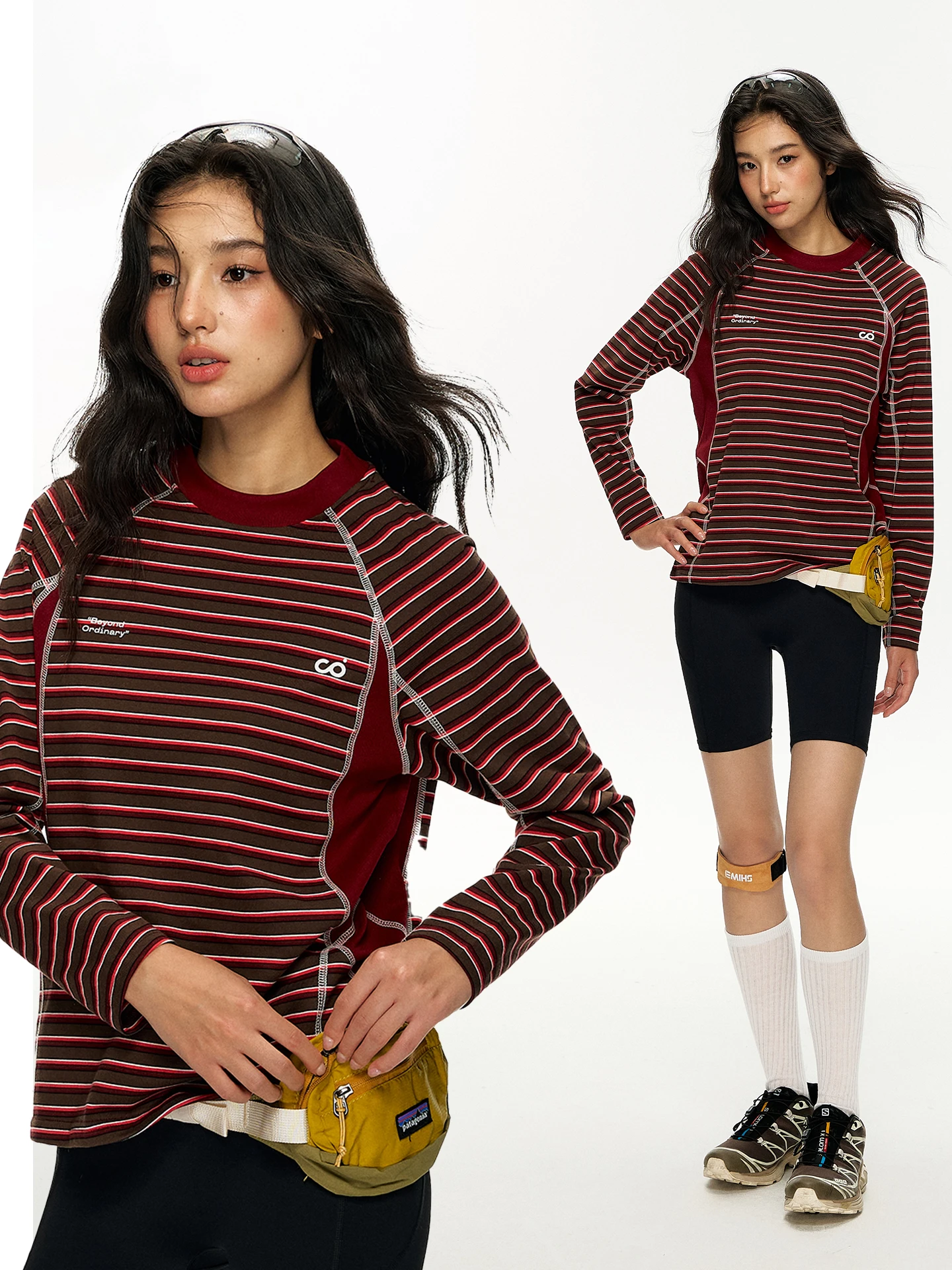 Waitingwave Color Block Stripe Sporty Long Sleeve T-Shirt Unisex Cotton Quick Dry Loose Fit round Neck Summer 2026 New Arrival