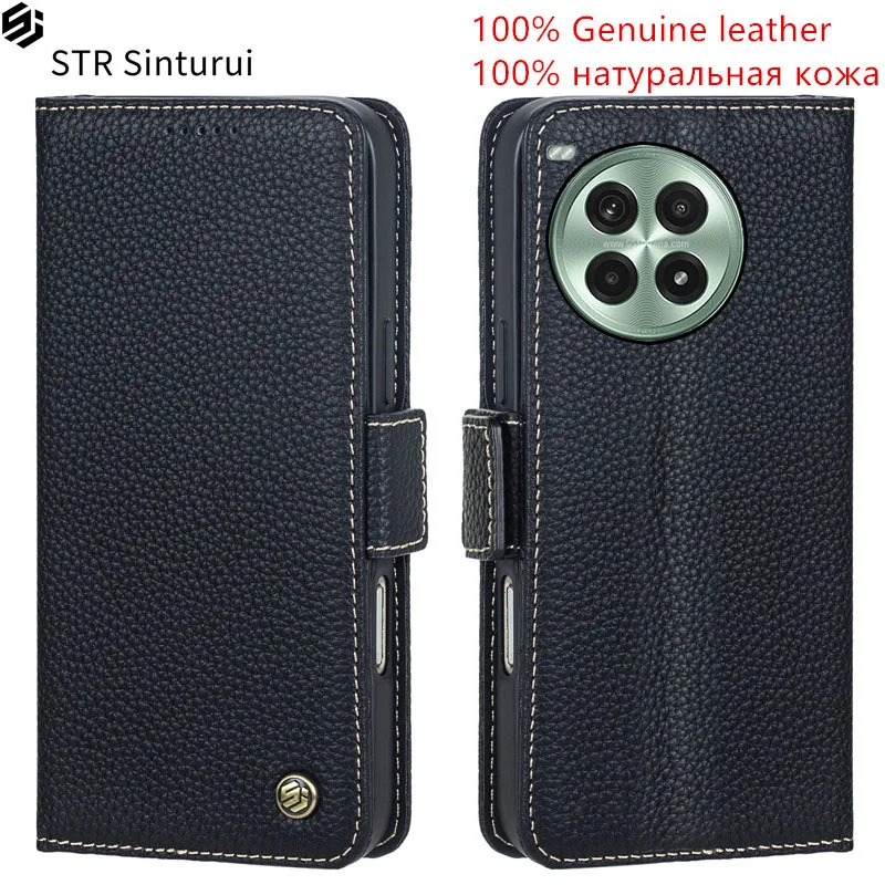 

STR 100% Genuine lychee grain leather card Slot Wallet Cover For OnePlus Ace 3 2 Pro 3V 2V Flip Fall prevention phone Case