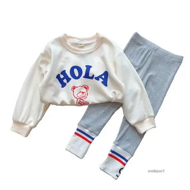 Autumn Children's Fashionable Sports Set Baby Girl Sweater + Leggings Two-piece Sets Girl Toddler Cartoon Alphabet Clothing image 5