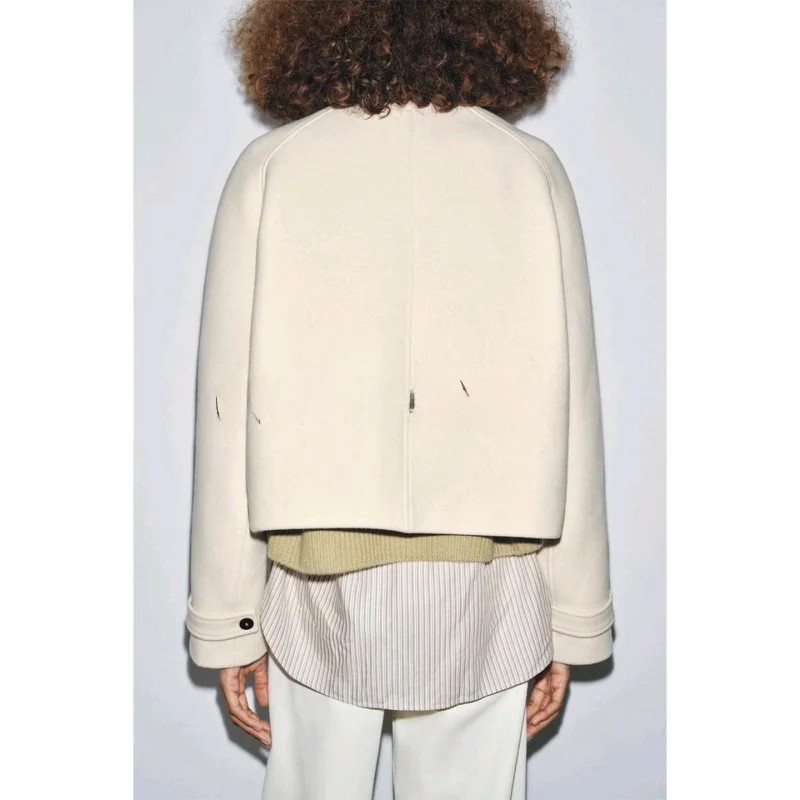 tapete Sle ort Comprimento Longo Sve Gola virada para baixo Botão único Casaco feminino de outono com corte reto de poliéster F...