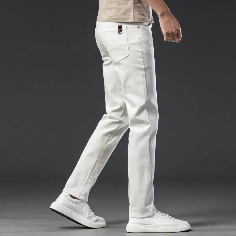 2022 New Classic Style Men\'s White Jeans Men Cotton Casual Business Stretch Slim Fit Denim Trousers Male Fashion Brand Pants