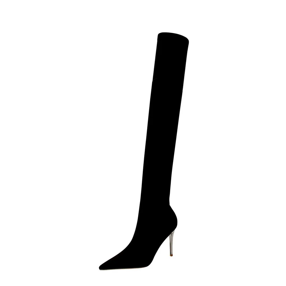 

New Women's Thin High Heel Night Club Slim Pointed Tailored Knee Long Elastic Socks Boots women pumps shoes