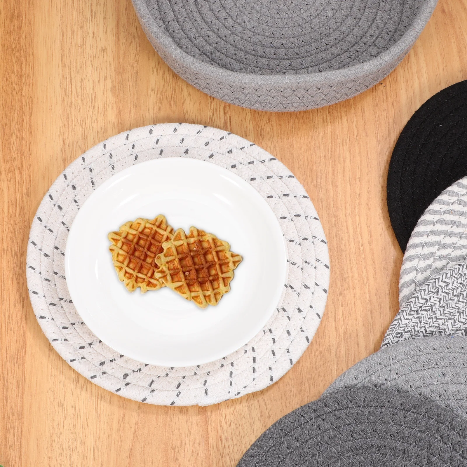 

1Set Hot Pot Holder Round Cotton Placemat Heat Resistant Table Mat Protector Kitchen Dining Table Accessory Basket