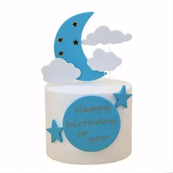 Happy Birthday To You Cake Flags Baby Shower Cupcake Topper Smile Cloud Moon Stars Cake Decor EVA