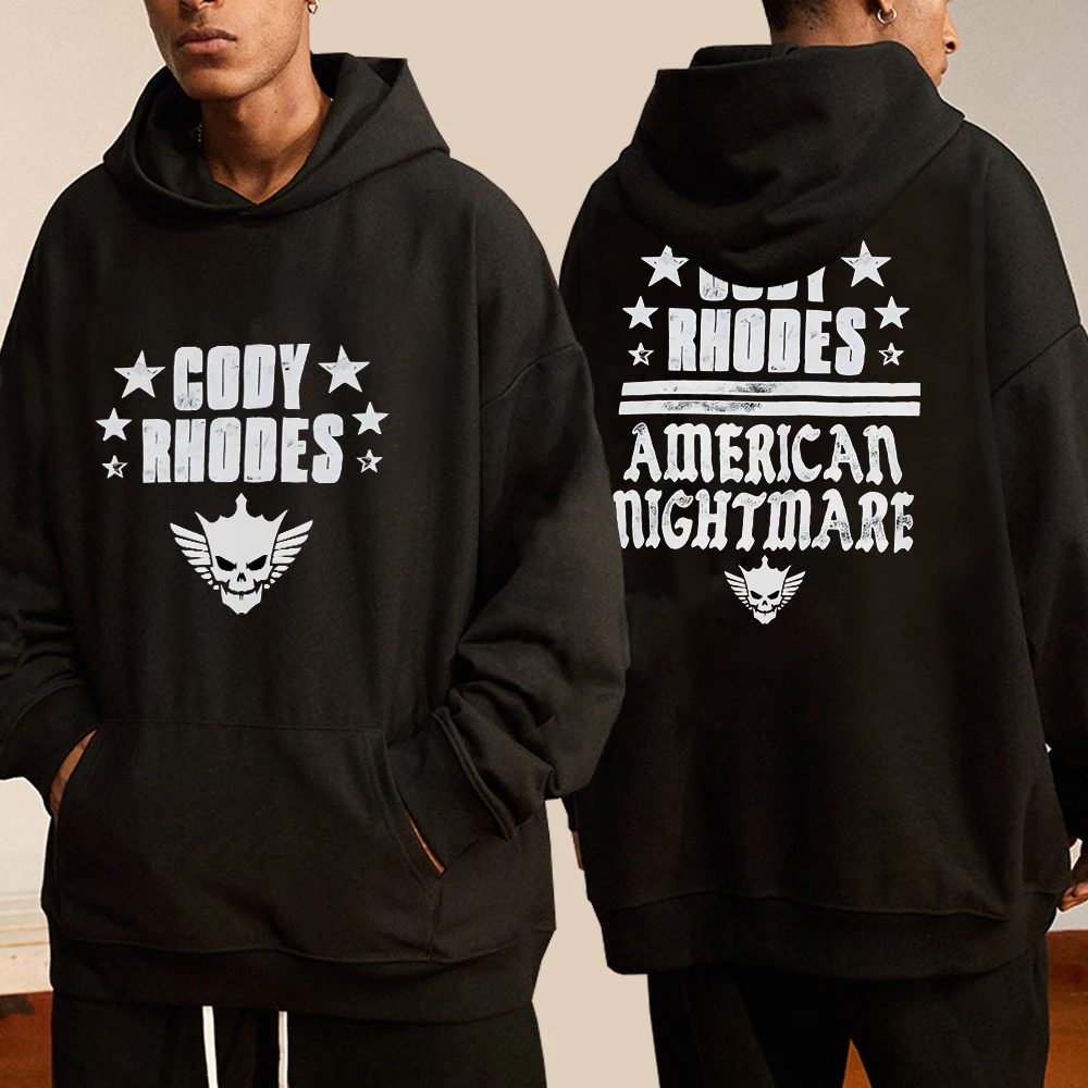 Ripple Junction Black Cody Rhodes American Nightmare Fleece Full- Hoodie Casual Hoodies Sweatshirts Men's Top Solid Color Hoodie