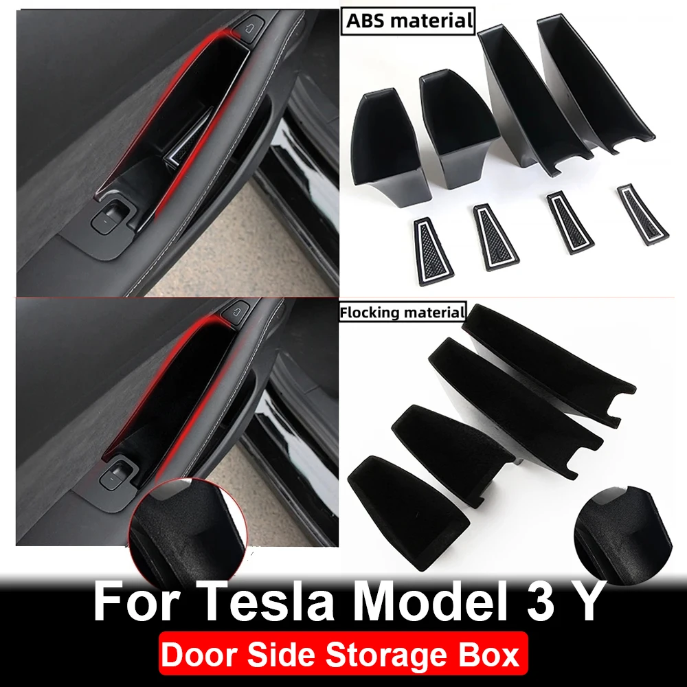 Per Tesla Model 3 Y 2019-2021 scatola portaoggetti laterale porta anteriore maniglia porta posteriore bracciolo vassoio Organizer floccaggio