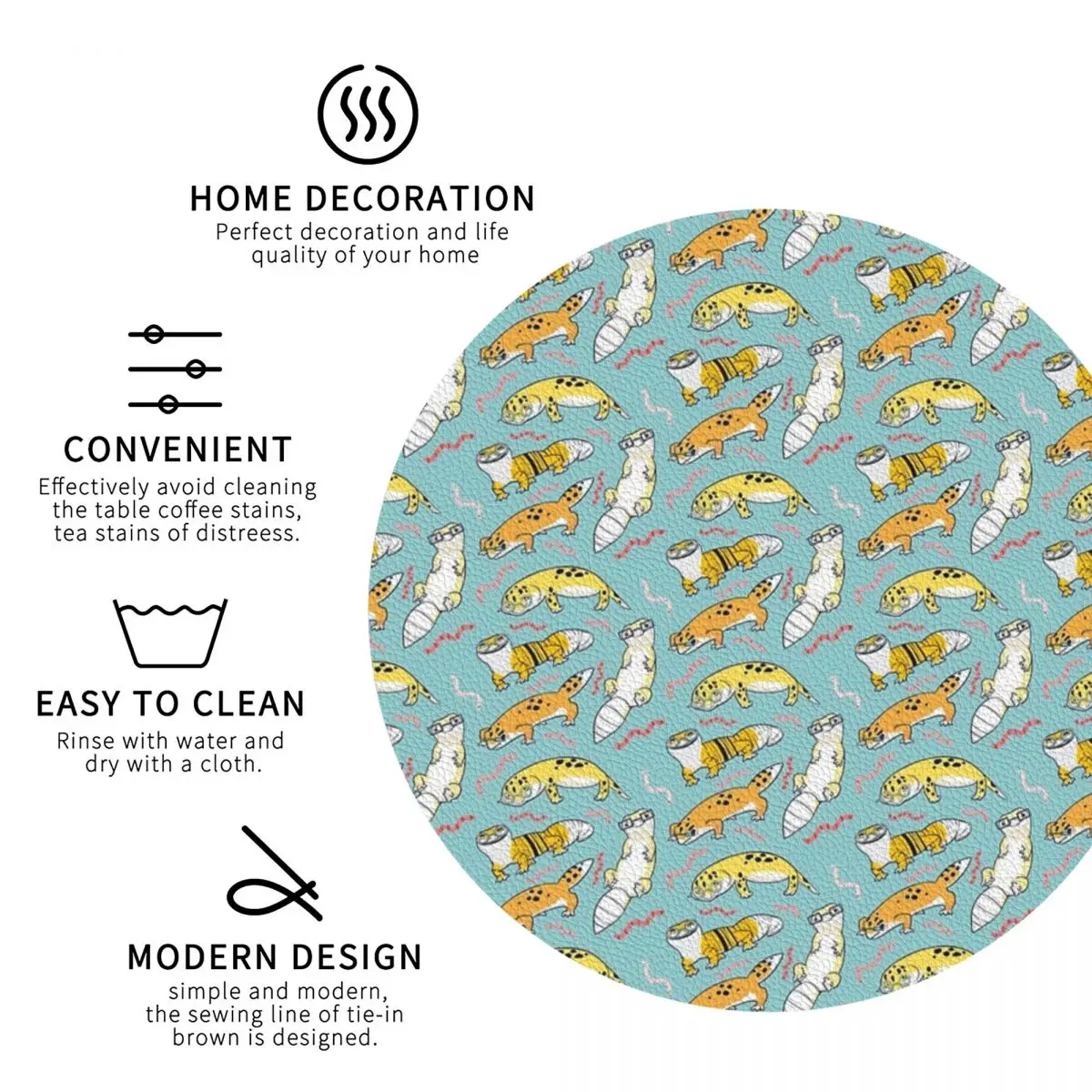 Yellow Leopard Gecko Cartoon Animal Pattern Coasters Kitchen Placemats Insulation Cup Coffee Mats Home Tableware Pads Set of 4