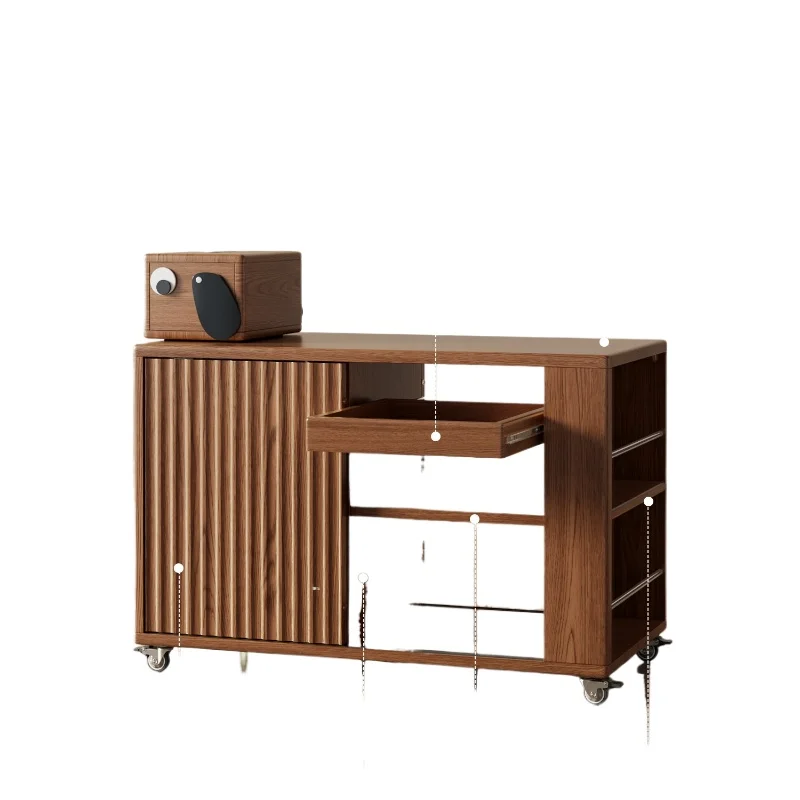 

Передвижной креативный шкафчик для хранения вещей в малогабаритной квартире, рядом с диваном-тележкой.