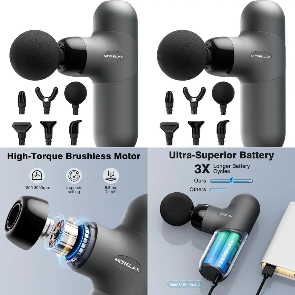 

Портативный массажер для мышц для снятия боли в спине, компактный массажный пистолет для путешествий с 6 насадками и 4 скоростями, идеально подходит для дома, спортсменов и других людей.