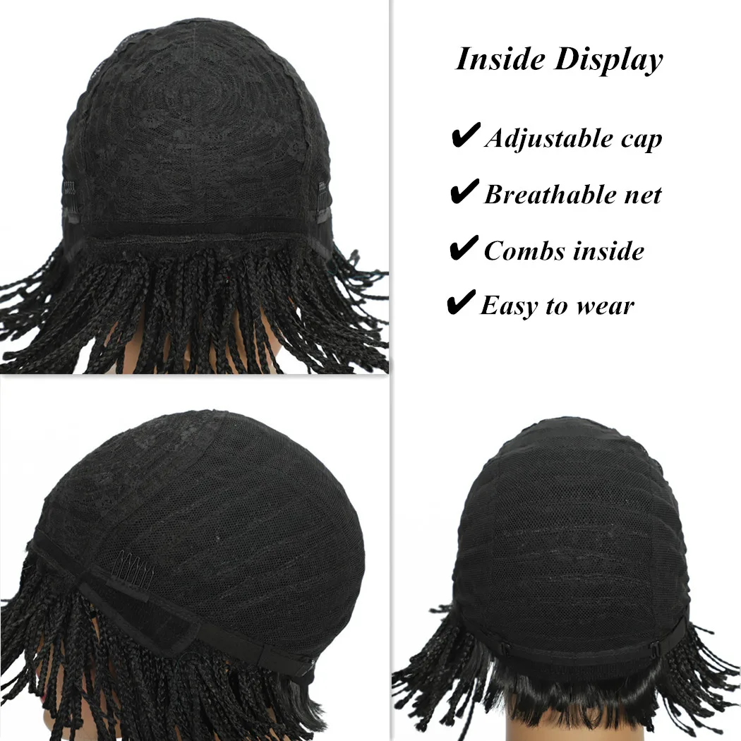 Kurze Zopfperücke, synthetische Perücken für Frauen, Cosplay-Perücke mit Pony, einfach zu tragen, schwarze Perücken, Hochtemperaturfaserhaar