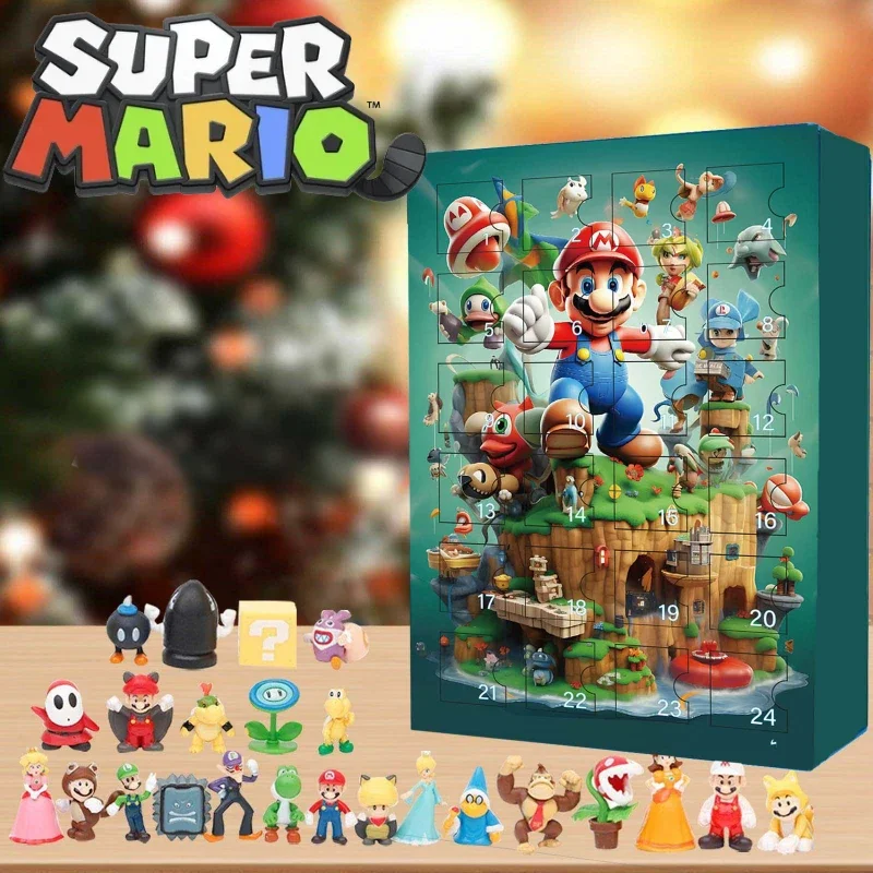 

Super Mario Christmas Countdown 24 Action Cartoon Toad Yoshi Daisy Luigi Bowser Mario Brothers Model Decorated with A Child Gift