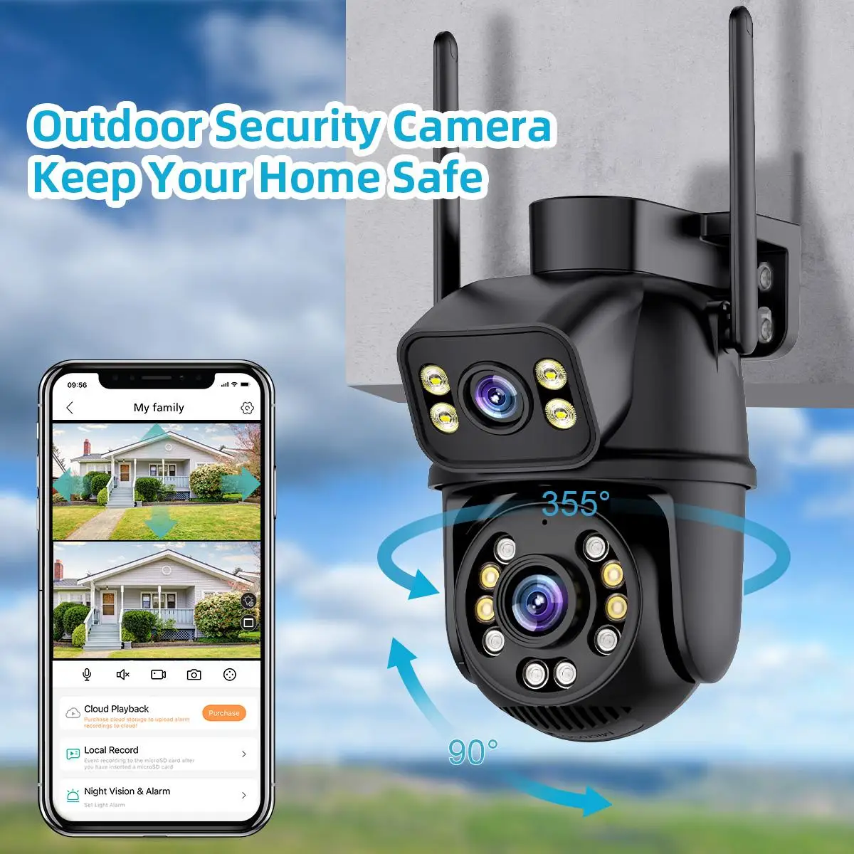 AIOOK ICSEE WiFi Camera Outdoor Waterproof Dual Lens HD 8MP 4K CCTV Two-way Audio Intercom Color Night Vision Intelligent Alarm