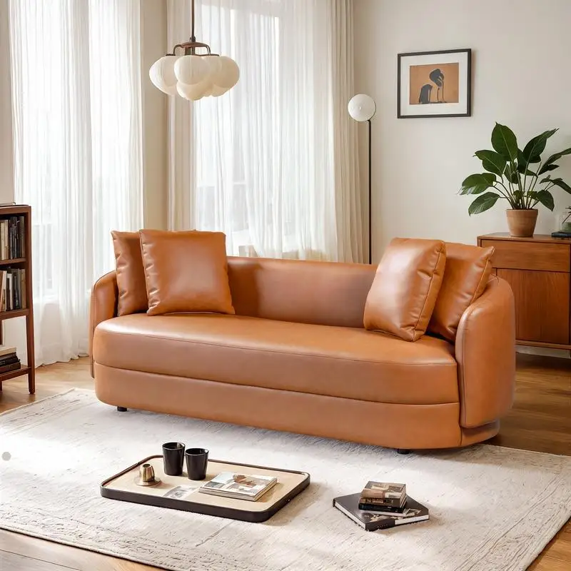 Modern Cognac Leather Sofa - Elegant Design, Comfortable Seating, Ideal for Living Room, Durable Material, Stylish Home