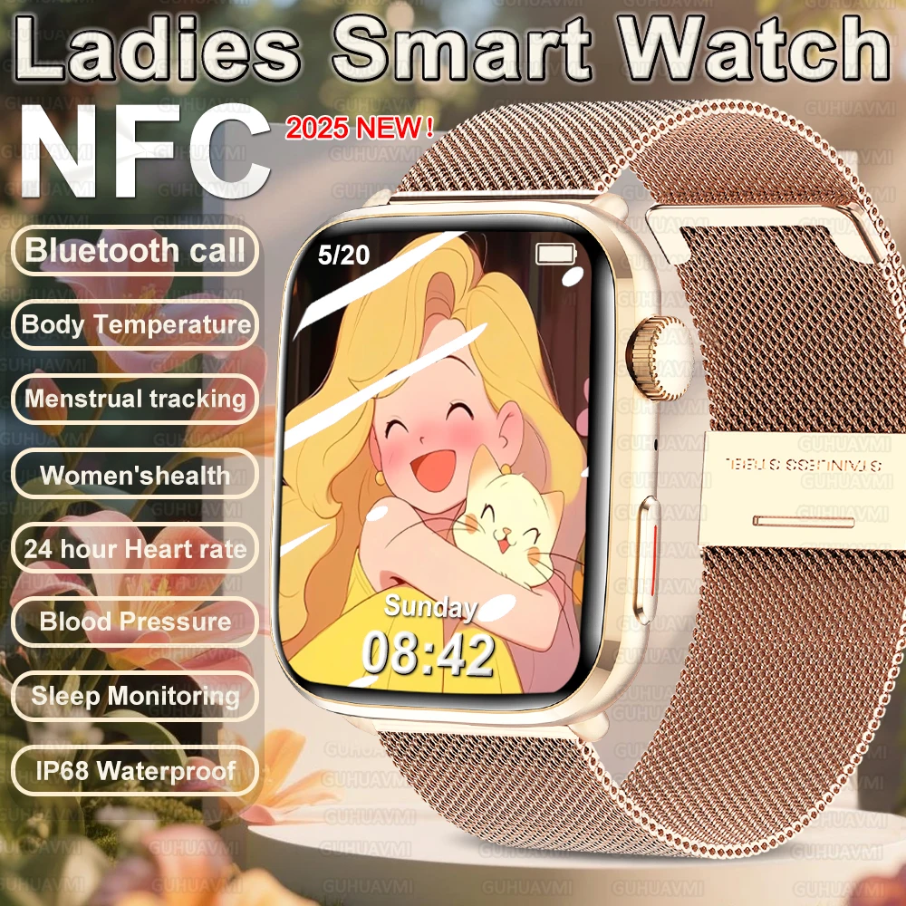 ساعة ذكية جديدة للنساء تتبع النوم الحيض HD بلوتوث مكالمة NFC AI تشخيص مراقبة الصحة الرياضة دعوة ساعة ذكية لنظام iOS