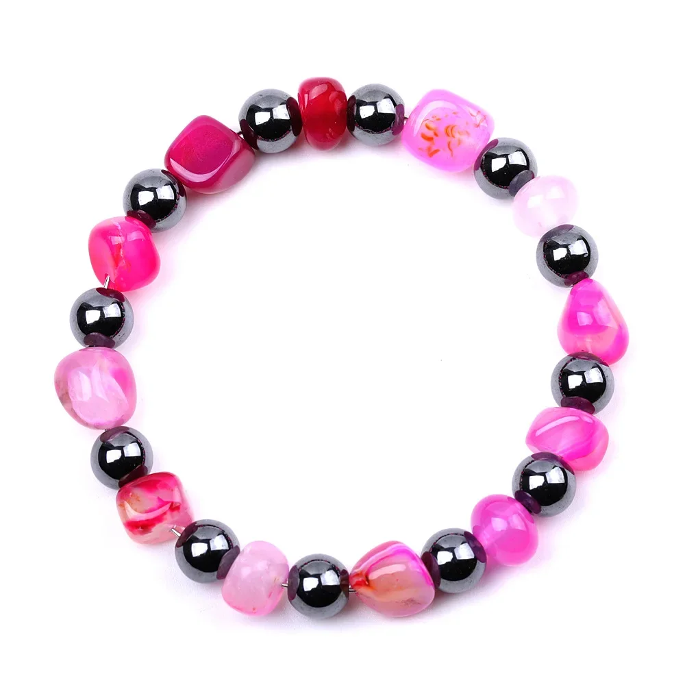 

10 шт., браслет из натурального полосатого агата, бусины, целебная энергия, фантастический браслет дружбы с гематитом для пар женщин