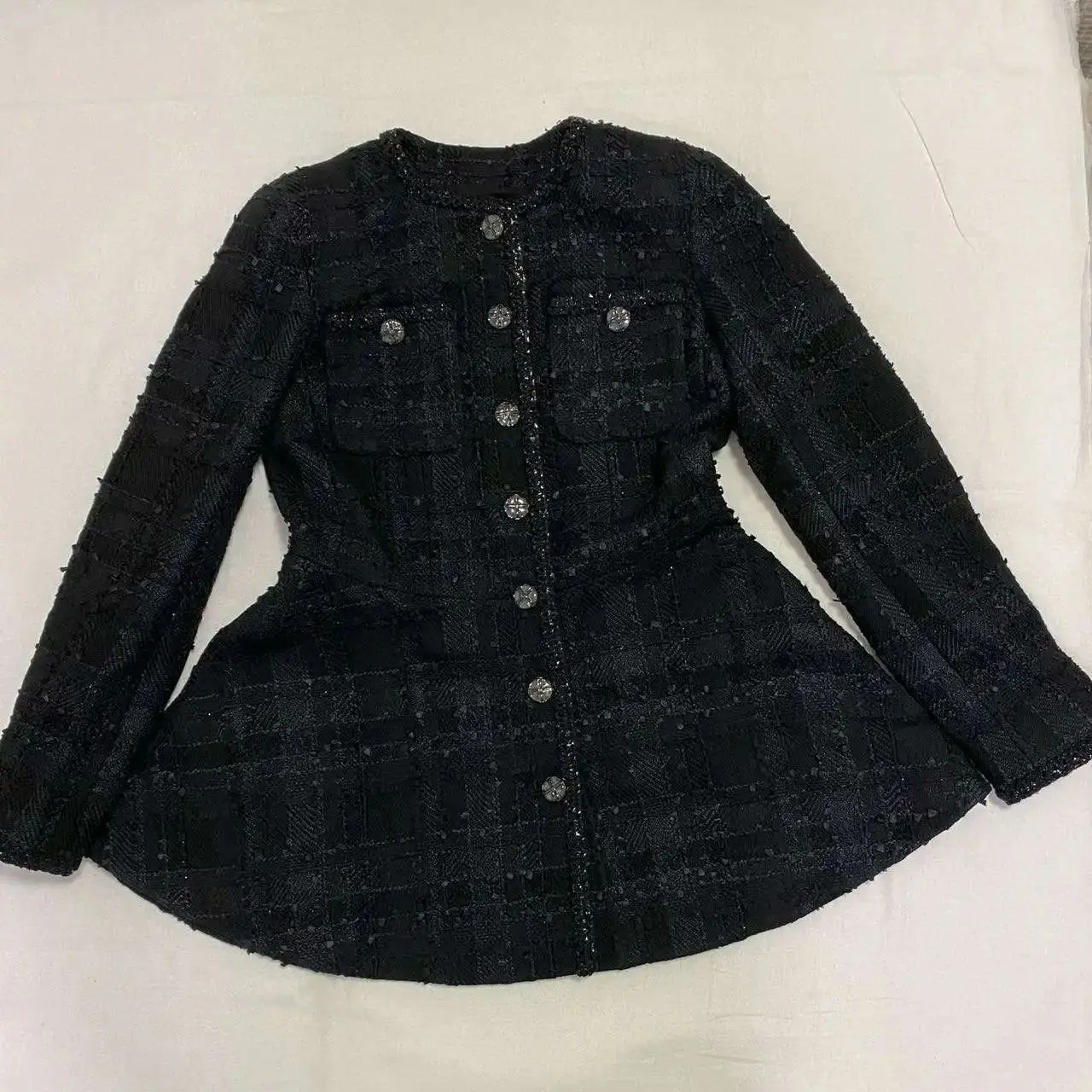 Tweed Skirt for Female, Black Coat, Black Jacket, Sexy Dress, New, 2024