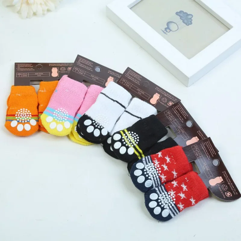 4Pcs/Set Breathable Soft Non-slip Knitted Pet Socks Teddy Dog ??Socks Pet Thick Winter Socks Cat Shoes Pet Supplies Dog supplies