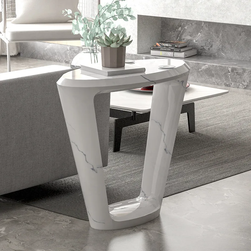 Light luxury imitation marble edge tableInternet celebrity modern movable creative oval tea table side