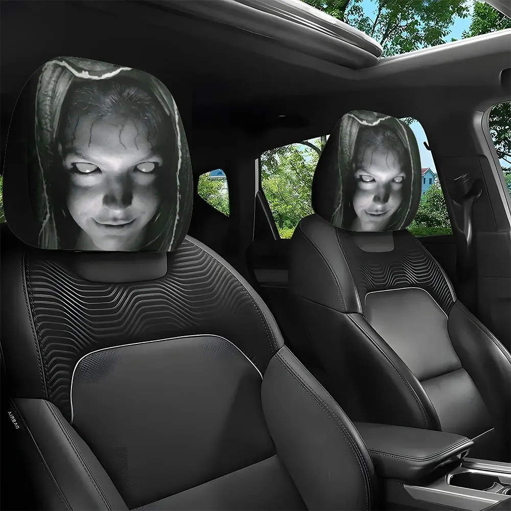 2pcs Car Headrest Covers Featuring a Spooky Ghost Face Design to Create an Eerie Atmosphere in Your Car; Easy to Install