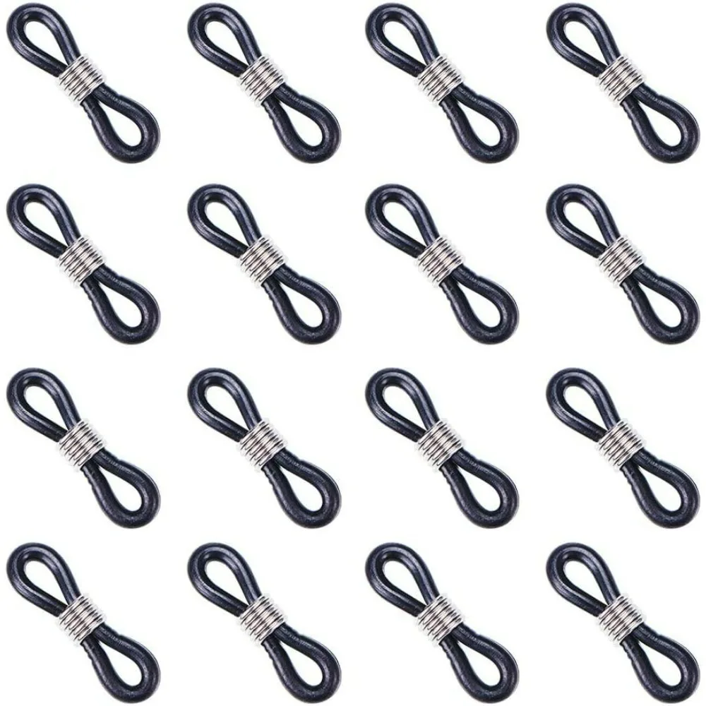 

200 Pcs Black Anti-slip Rubber Loop Ends Retainer Connector Holder with Iron Findings for Eye Glasses Holder Necklace Chain