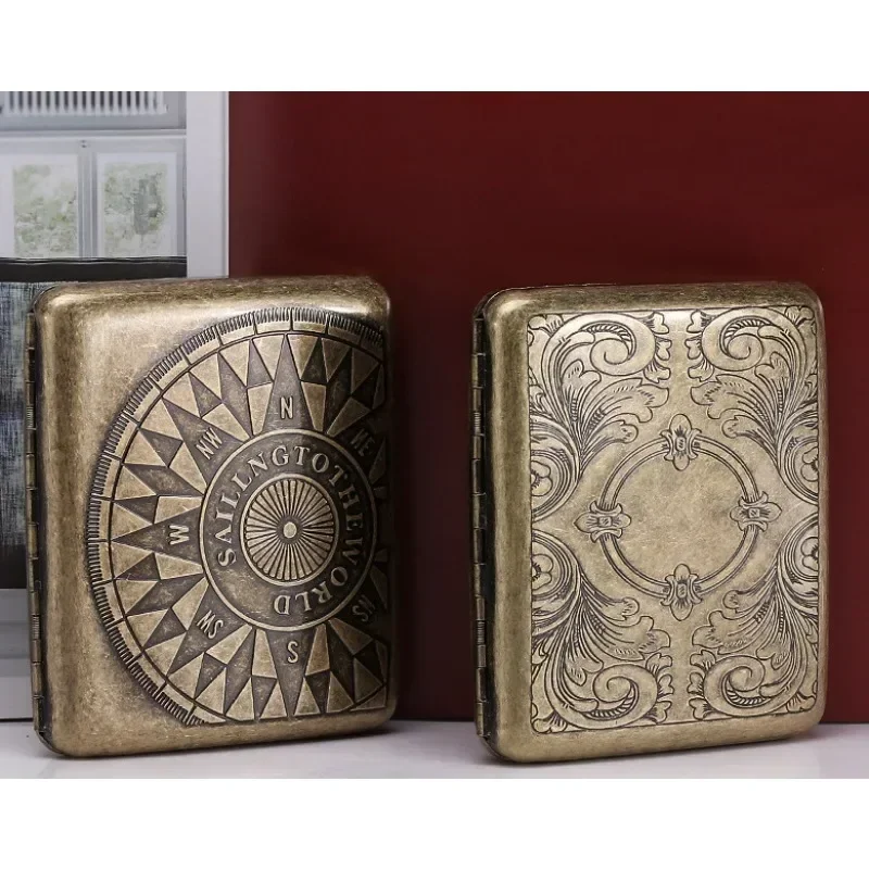 

Vintage Metal Brass Cigarette Case Container 20 Pcs Regular Size Cigarettes Tobacco Holder Pocket Box Storage