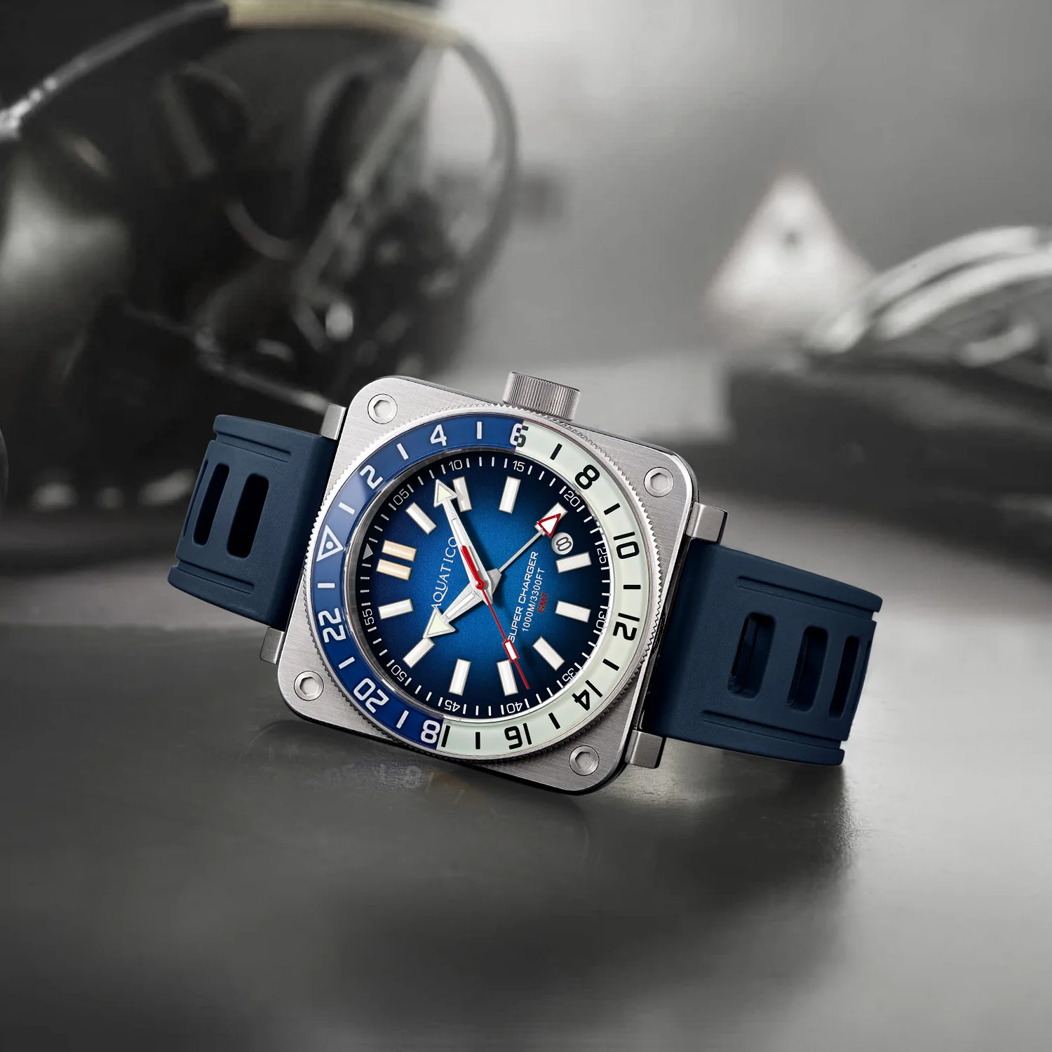 Aquatico Steel Man GMT Watch (Blue Dial Blue/White Bezel)