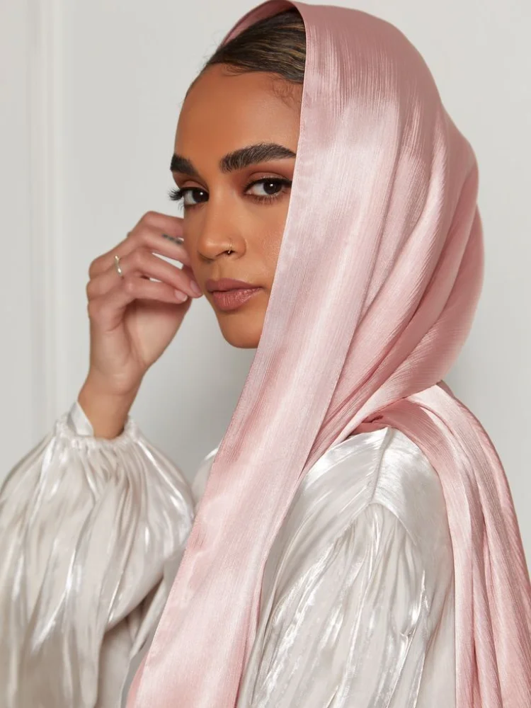 10 pcs Wholesale Pleated Satin Chiffon Hijab Silk Scarf for Women Scarves Luxury Bandana Shawl Chic Muslim Woman Turban Hijabs