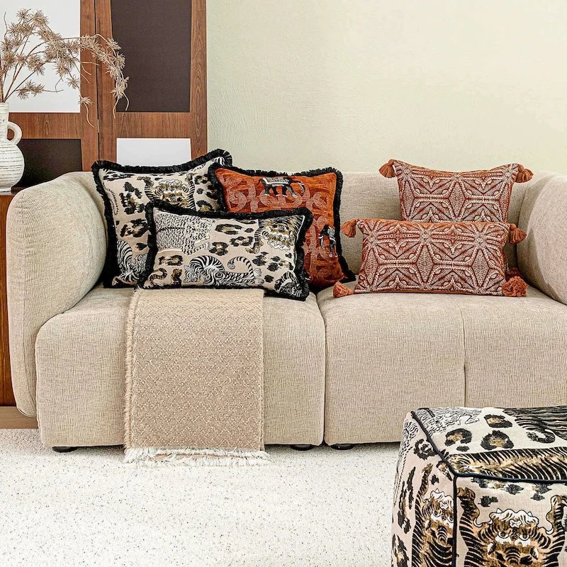Luxo tigre elefante travesseiro cor laranja capa de almofada retro quadrado decorativo capa para sofá cadeira decorações para casa