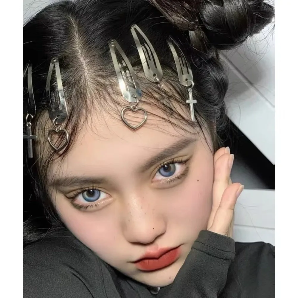 Fashion Punk Silver Hair Clips Metal Cross Hair Pins Chain Decoration Bow One Word Clip Hair Styling