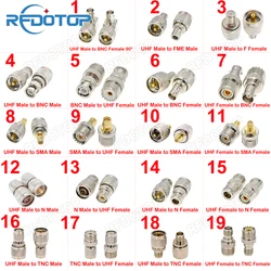 1 SZTUK UHF SO239 PL259 Conector SL16 UHF SO-239 PL-259 Male Female to SMA/ Q9 BNC/ L16 N/ TNC/ F/ FME Plug to Jack 90 Adapter koncentryczny