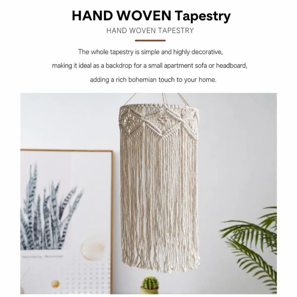 Handwoven Bohemian Tassel Lampshade Hanging Nordic Design Hanging Light Cover Textured Weave Vintage Look