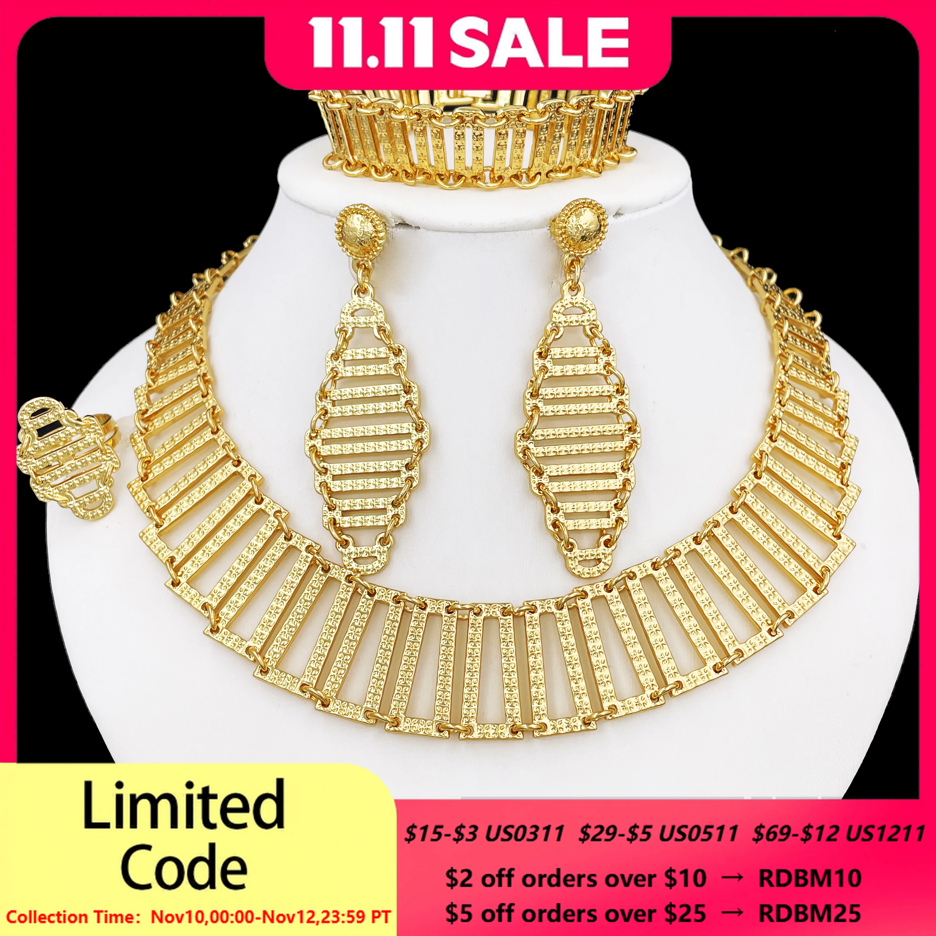 

Женский комплект украшений из колье, серёг, браслета и кольца