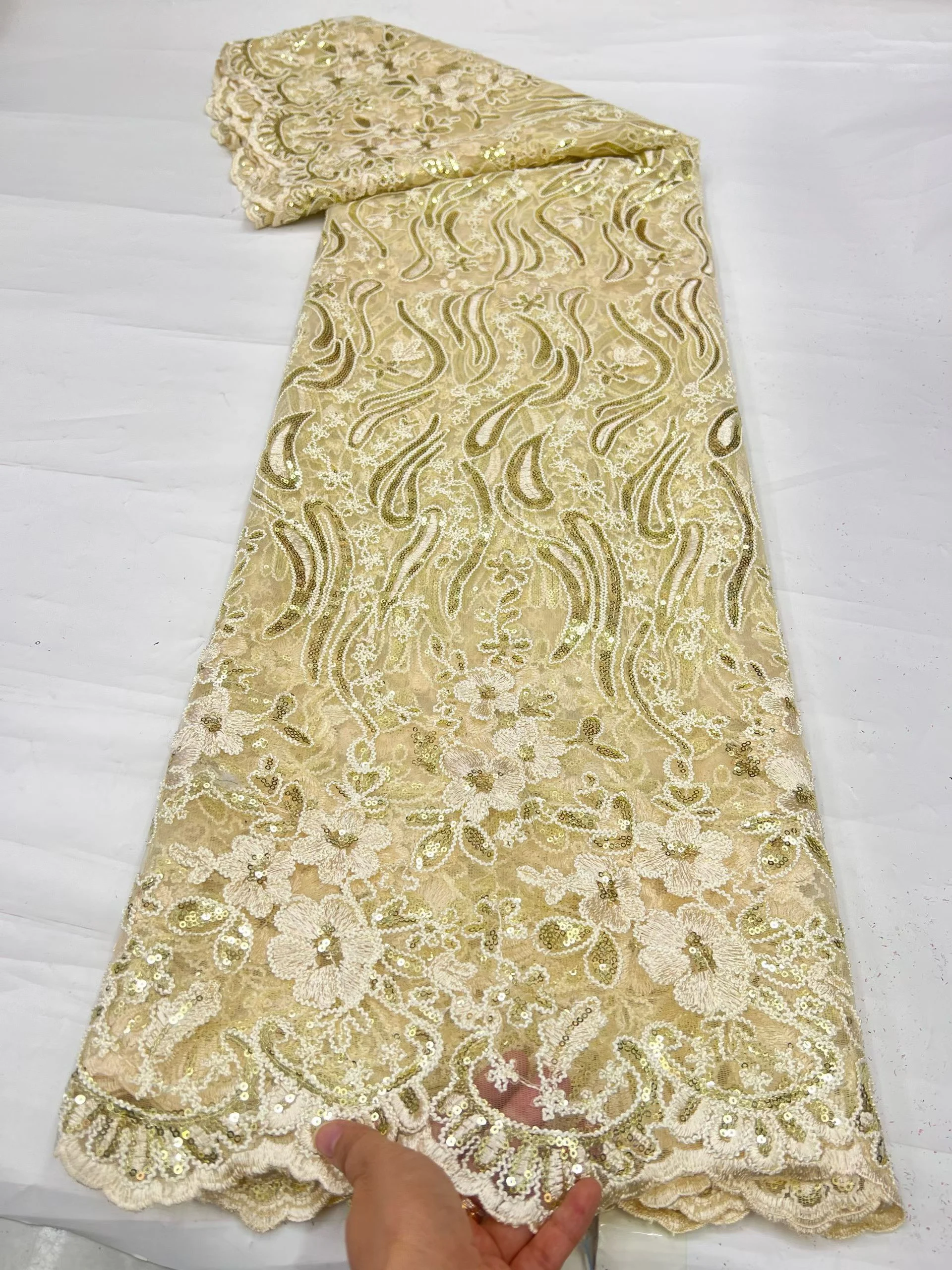 African Net Lace Sequins 5Yards Nigerian French Tulle High Quality Fabric for Wedding Dresses Special Occasions view 3