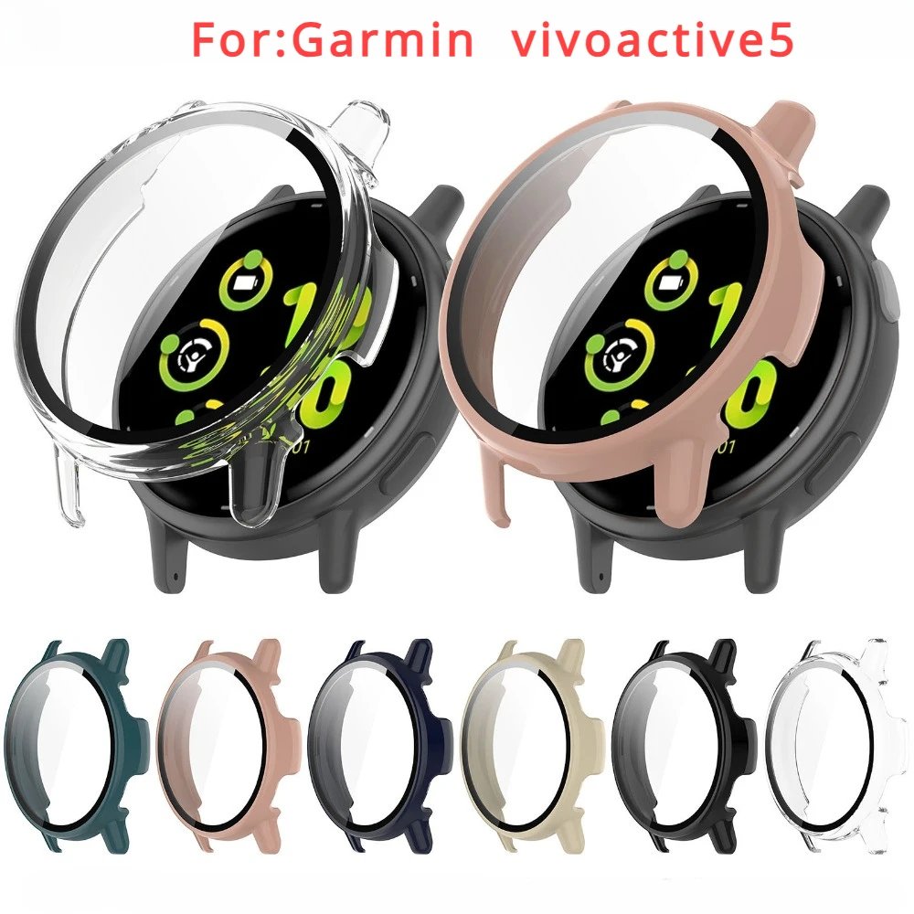 PC Case+Tempered Glass For Garmin  vivoactive5 Full Cover Screen Protector Smartwatch Bumper Cleaning cotton