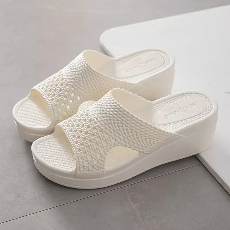 Summer New Woman's Open Toe Wedges Hollow Out Slipper Soft Sole Non Slip Breathable Home Slipper Outdoor Beach High Heel Slipper