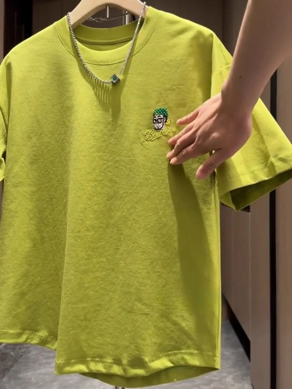 100℅ Cotton Print Top Baggy Man Tee Shirts O Neck Embroidery T