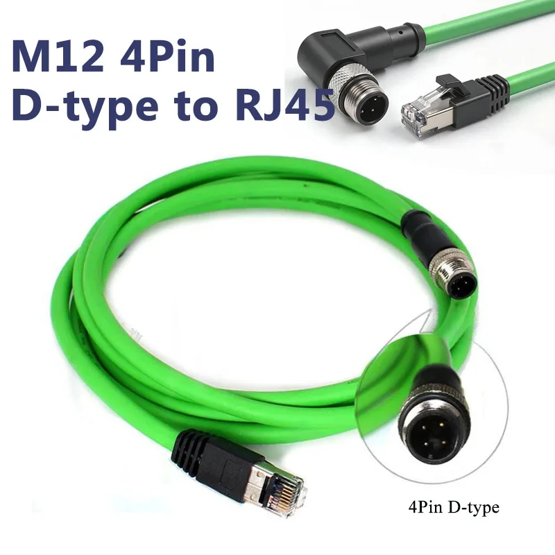 M12 D-type 4-pin Male Head to RJ45 Industrial Ethernet Cable Straight Elbow 4Pin D-encoded Sensor Plug Wire Compatible with SICK