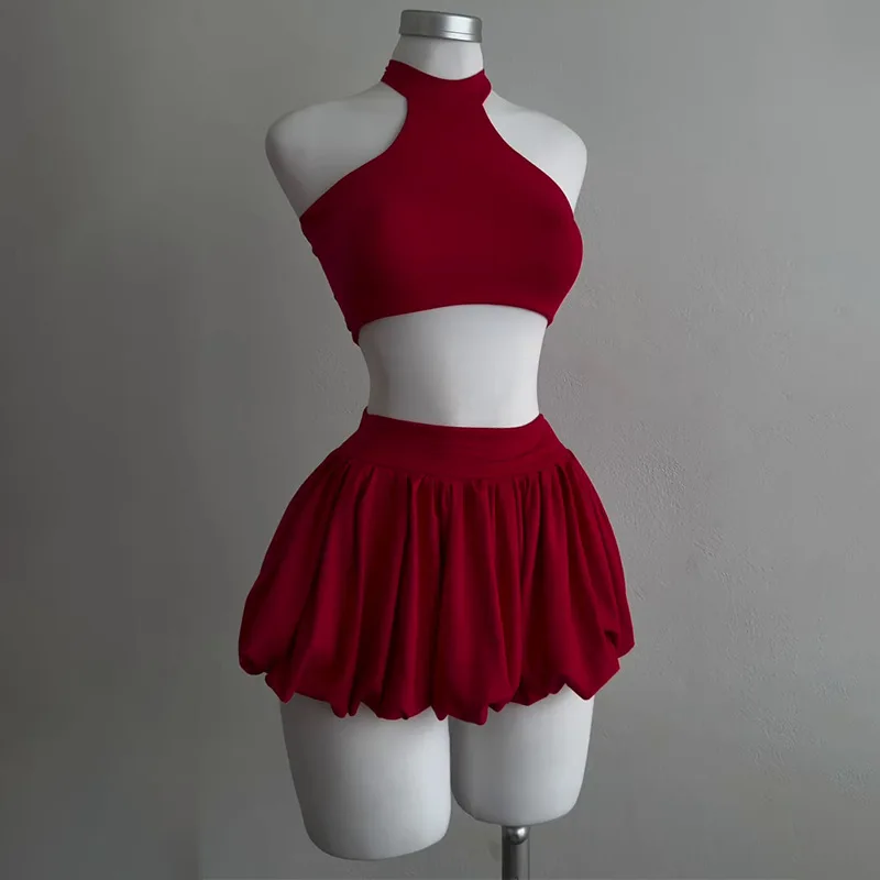 

Женская одежда 2025 года, новый однотонный жилет с бретельками на шее и плиссированной юбкой Z137