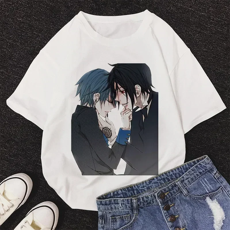 Cartoon Black Butler Print Women T-shirt Japanese Anime Short Sleeve T-shirts Female Harajuku Y2k Clothes Tops 2024 Summer Tees