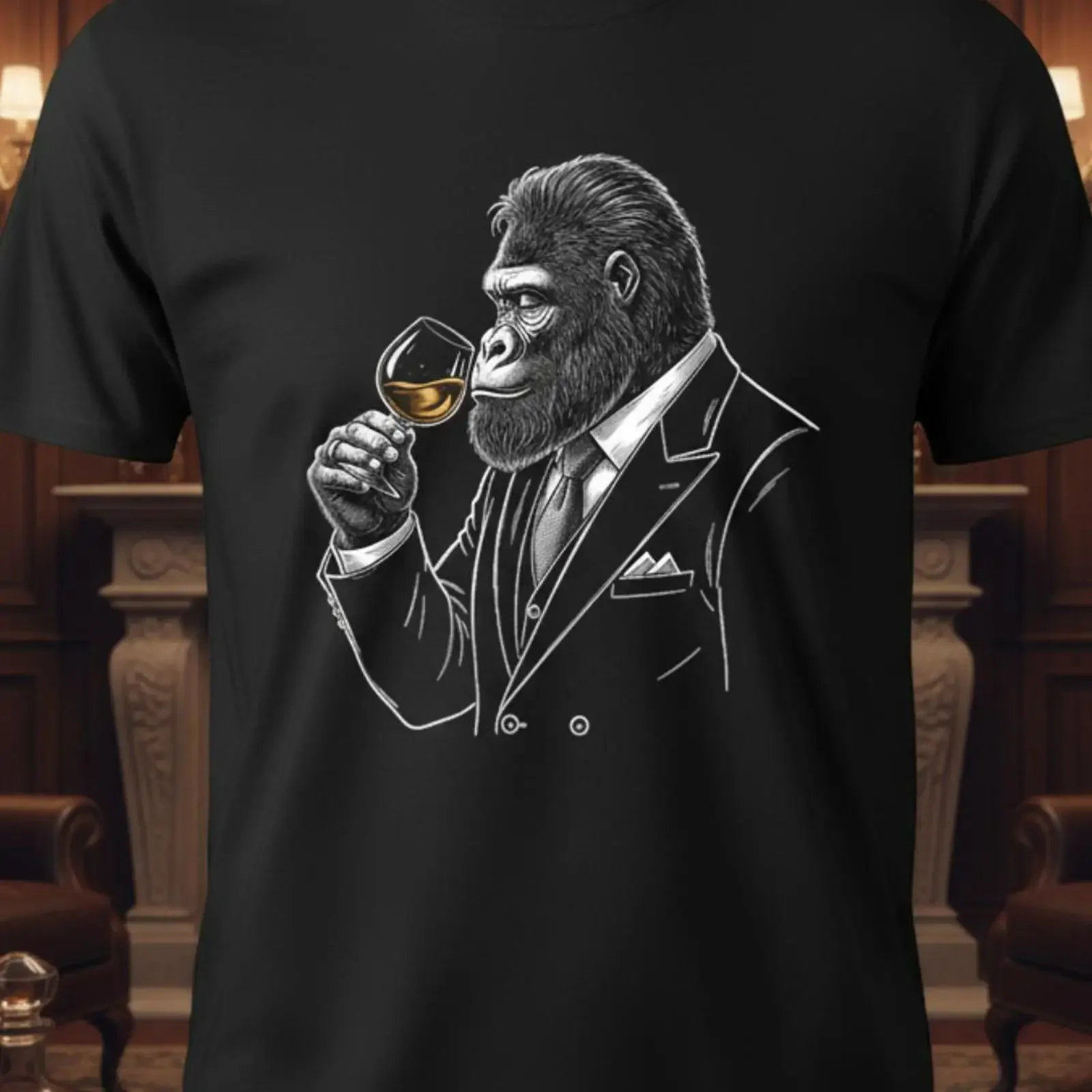 Gentleman Gorilla Whiskey T Shirt Classy Ape Bourbon Funny Casual Luxury Bar Top for Lovers vintage Washed fashion Stretched