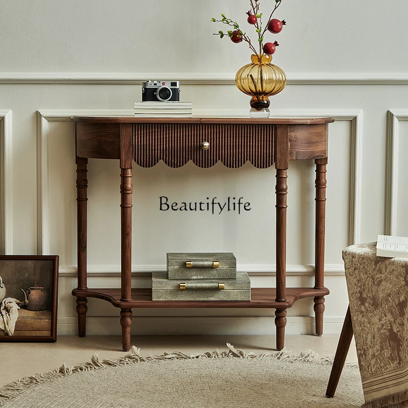 

North American black walnut all solid wood medium and ancient style entrance counter against the wall