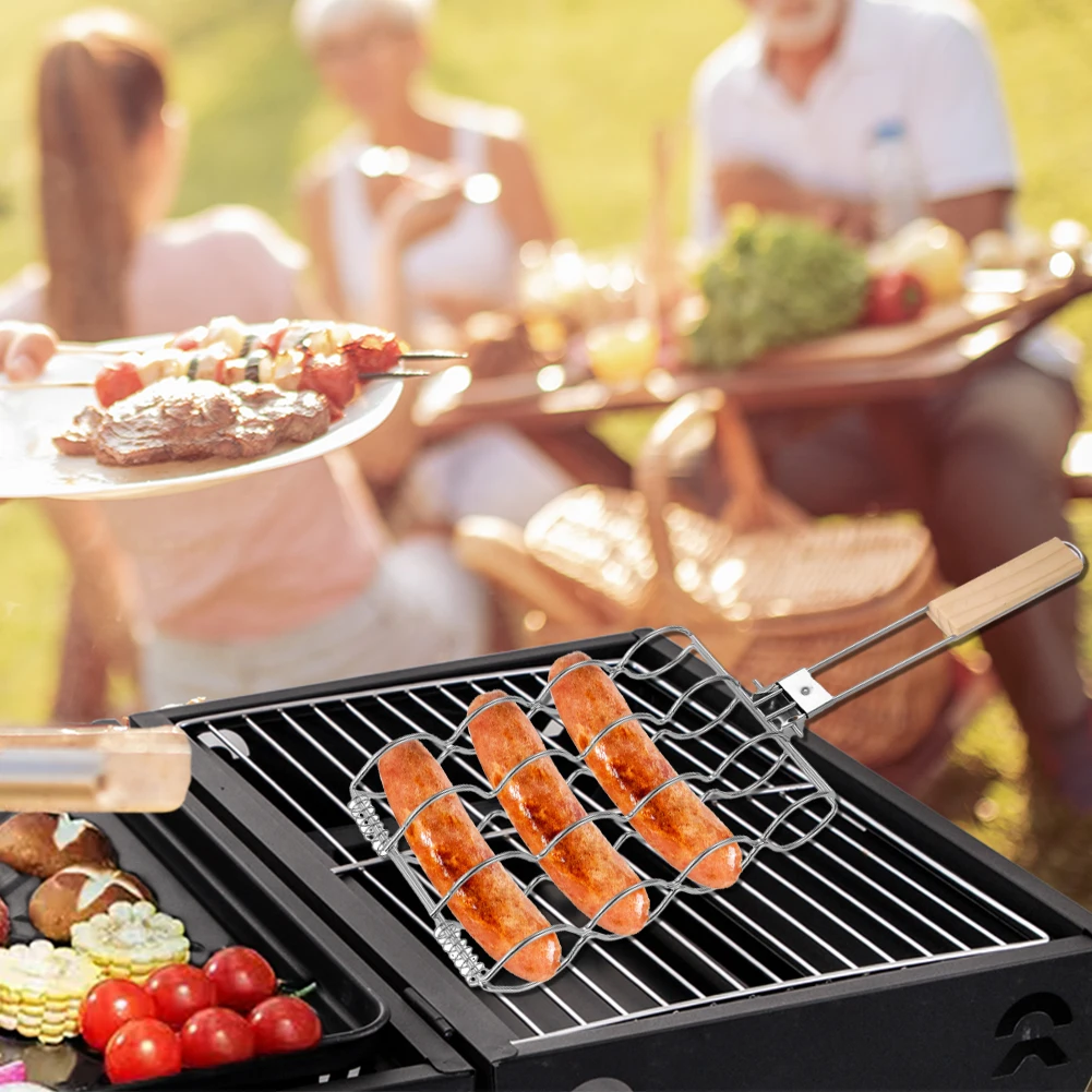 Filet de gril de maïs pliant d'acier inoxydable, pince de saucisse, même distribution de chaleur, gril de barbecue pour griller, cuisine extérieure de camping