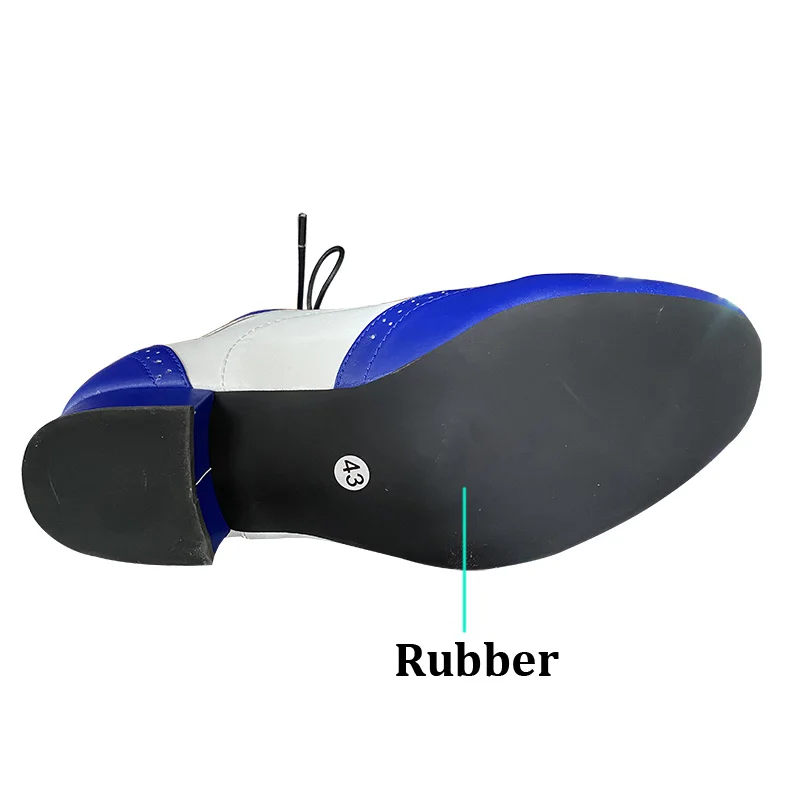 Scarpe da ballo latino in pelle da uomo Scarpe da ballo blu e bianche Scarpe da ballo moderne con suola in gomma jazz Scarpe da festa per interni con tacco 2,5 cm