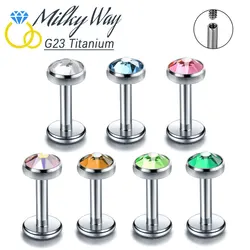 G23 Titanium Nose Studs Body Piercing Set Zircon Stone Sexy Earrings Internally Threaded Labret Lip Nail Fashion Jewelry