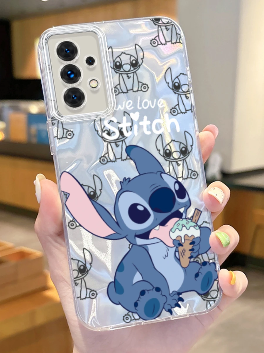 Disney Stitch Angel Reflective Phone Case for Samsung Galaxy A31 A30 A24 A23 A22 A21S A14 A13 A12 4G 5G A05 A05S A03 Hard Cover