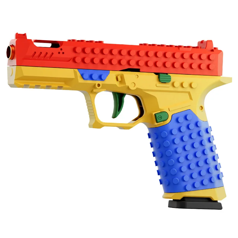 Building Block Pistol Continuous Firing Toy Gun Shell Throwing Airsoft Blowback Empty Hanging Outdoor CS Weapon for Boys Adult