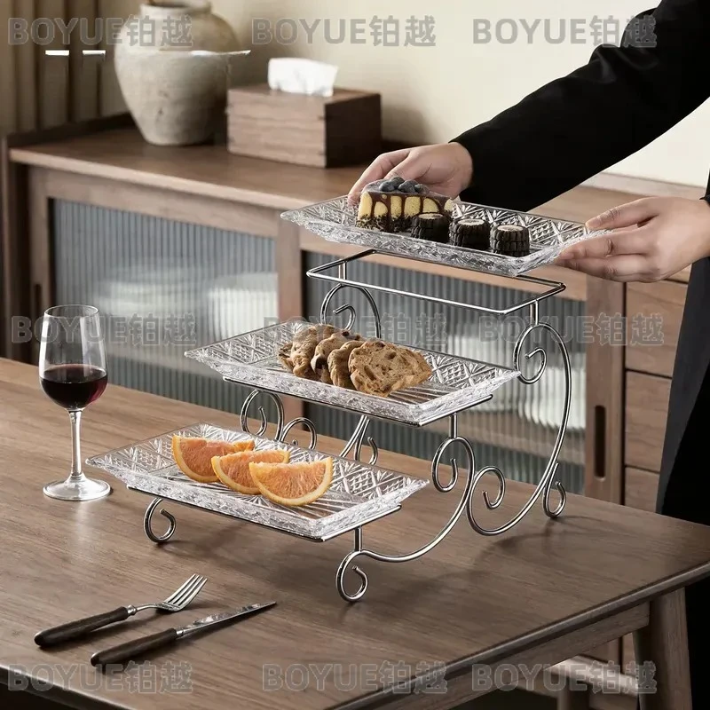 European Luxury Glass Cake Stand Multi Tier Dessert Display Plate Elegant Snack Tray for Banquet Party High End Creative