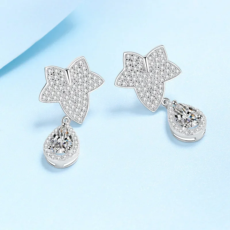 Brilliant Maple Leaf Shape 1/2ct Moissanite Diamond Earrings, Classic Women's PT950 Drop Earrings Wedding Fine Jewelry Girl Gift