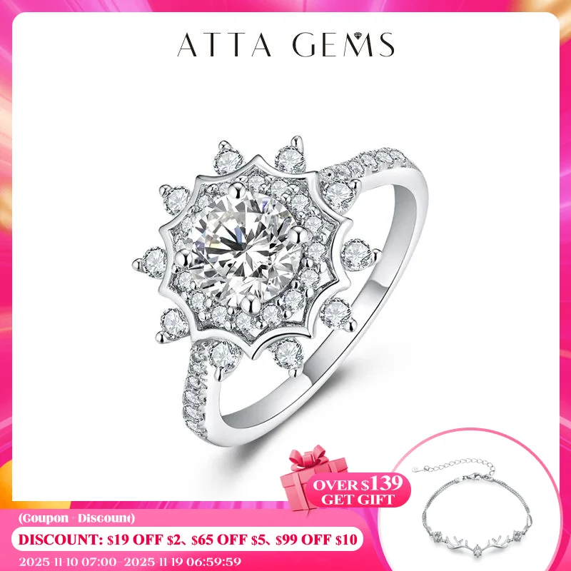 

ATTAGEMS Moissanite Diamond Round cut 6.5mm 925 Sterling Silver Ring Rhodium Plated Jewelry Wedding Rings Woman Trends 2022