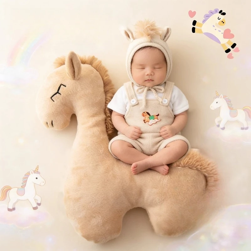 الوليد التصوير الدعائم 2026 الحصان العام الزي قبعة مع دمية لطيف 3 قطعة مجموعة الملابس والاكسسوارات الملابس لالتقاط الصور في الاستوديو #2